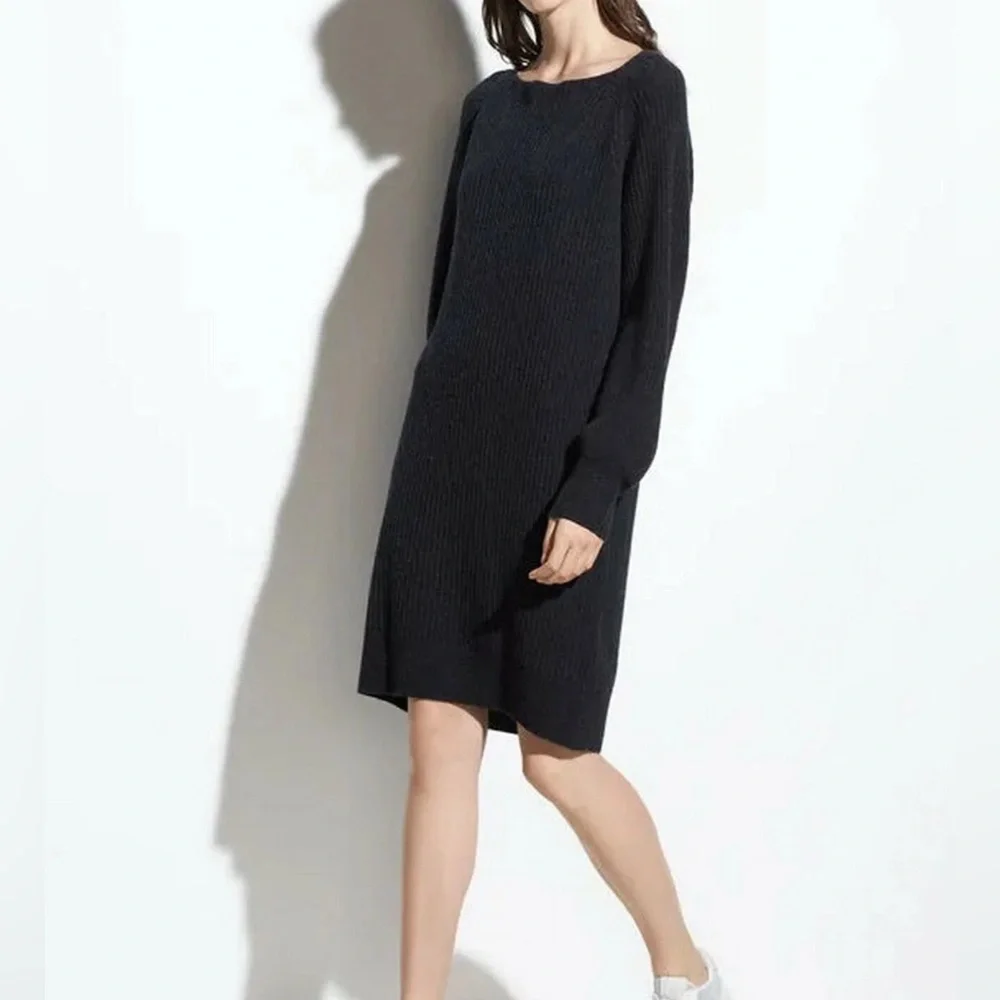 Vince Ribbed Wool Cashmere‎ Long Sleeve Dress Size Small